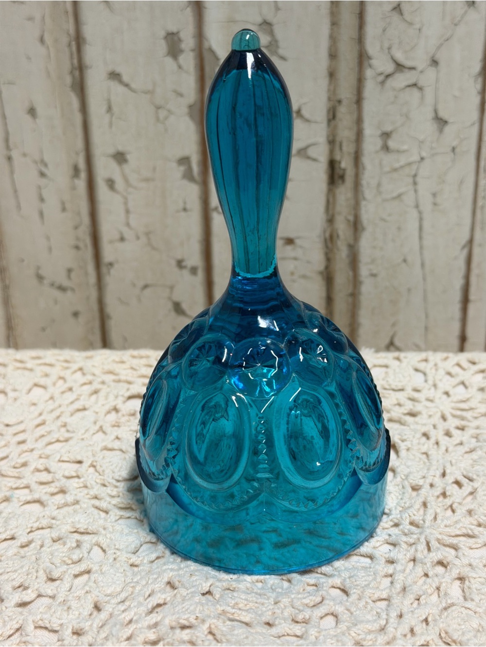 LE Smith Vintage Blue Glass Decorative Bell - Teal Home Art Accent